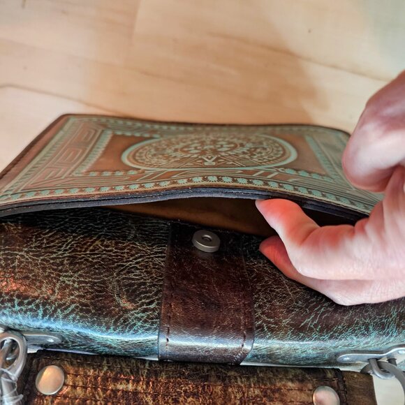 NWOT Patricia Nash Stella Flap Brown and Turquoise Handbag - Picture 8 of 15